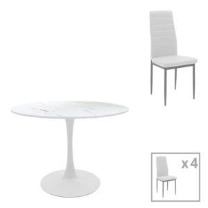 Τραπεζαρία Balou-Parker pakoworld σετ 5τεμ λευκό Φ100x73εκ