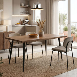 Τραπέζι Neve pakoworld MDF καρυδί-πόδι μεταλλικό μαύρο 140x80x75εκ