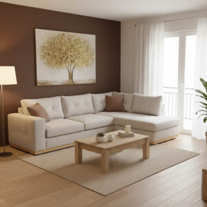 Γωνιακός καναπές δεξιά γωνία Boston pakoworld ύφασμα cream-mocha 280x225x90εκ