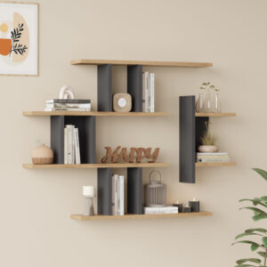 Ραφιέρα τοίχου Ledia pakoworld oak με ανθρακί 110,6x14,5x78εκ