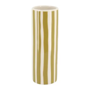 Beauty Home Κεραμικό Βάζο Délia Ριγέ Λαδί – Λευκό 5,5 x 16 CM