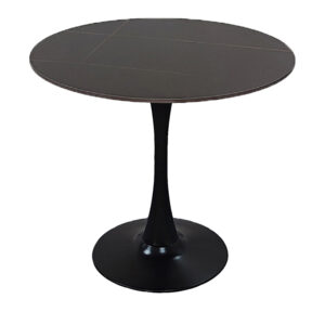 Tραπέζι Balou pakoworld sintered stone σε μαύρη απόχρωση με όψη μαρμάρου-βάση μαύρο μέταλλο Φ120x73εκ