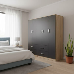 Ντουλάπα πεντάφυλλη Athos pakoworld sonoma-ανθρακί 170x42x180εκ