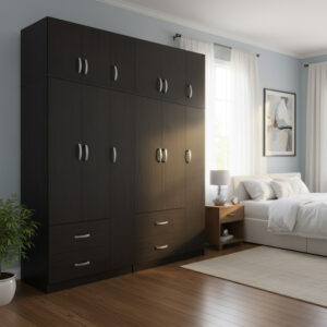 Ντουλάπα εξάφυλλη με πατάρι Athos pakoworld wenge 180x42x240εκ